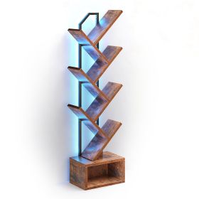 6-Tier Tree Bookshelf with LED Light, Modern Corner Bookcase Display Shelf for Living Room, Bedroom & Home Office, Vintage