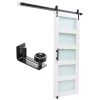 Sliding Barn Door, 36 x 84 inch, High-Strength MDF Panel and Glass, Barn Door with Hardware Kit, Water-Proof PVC Surface, Easy to Install, H-Frame