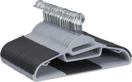 Space Saving Non-Slip Rubber Coated Plastic Hangers with 360Â° Swivel Hook, Thin, Gray, Pack of 50