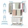 Blue 4-Tier Foldable Clothes Drying Rack with Wheels, Heavy Duty Metal Laundry Hanger Stand for Indoor Outdoor Use