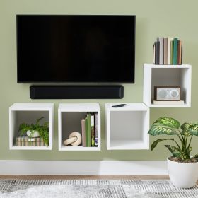 Wall Mounted Cube Shelves, Set of 4, White Texture Finish