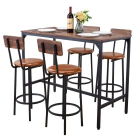 Bar Table, 5PCS 47â€³ Bars Tables Set, Bar Tables and Chair Set with Rounded Edge Design, Rectangular Pub Table with Four Stools for Living Room