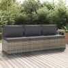3-Seater Patio Sofa with Cushions Gray Poly Rattan