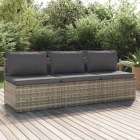 3-Seater Patio Sofa with Cushions Gray Poly Rattan