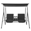 2-Seat Patio Swing Chair, Outdoor Patio Swing with Adjustable Canopy, Porch Swing with Storage Bag and Rotating Tray