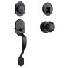 Front Door Handle and Deadbolt Set, Matte Black Front Door Lock Set with Interior Knob, Adjustable Hole Spacing Single Cylinder Handleset