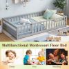 Twin Size Kids Wood Montessori Floor Bed with Door and Fence