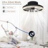 16" Decorative LED Ceiling Fan Light â€“ Modern Flush Mount with Crystal-Inspired Acrylic Ring, Hidden Blades, Remote Control