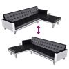L-shaped Sofa Bed Artificial Leather Black and White