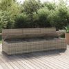 3-Seater Patio Sofa with Cushions Gray Poly Rattan