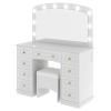 Luxurious Makeup Vanity with 10 Hollywood Bulbs, 3 Color Lighting Modes, Classic Dressing Table with Cushioned Stool and 9 Storage Drawers for Bedroom