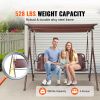 3-Person Patio Swing Chair, Outdoor Patio Swing with Adjustable Canopy, Porch Swing with Armrests, Teslin Fabric and Alloy Steel Frame, for Balcony