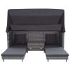 Extendable 3-Seater Sofa Bed with Roof Poly Rattan Gray