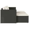 5 Piece Patio Sofa Set with Cushions Black Poly Rattan Acacia