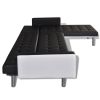 L-shaped Sofa Bed Artificial Leather Black and White