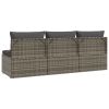 3-Seater Patio Sofa with Cushions Gray Poly Rattan