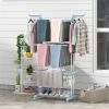 Blue 4-Tier Foldable Clothes Drying Rack with Wheels, Heavy Duty Metal Laundry Hanger Stand for Indoor Outdoor Use