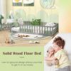 Twin Size Kids Wood Montessori Floor Bed with Door and Fence