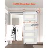 Sliding Barn Door, 36 x 84 inch, High-Strength MDF Panel and Glass, Barn Door with Hardware Kit, Water-Proof PVC Surface, Easy to Install, H-Frame