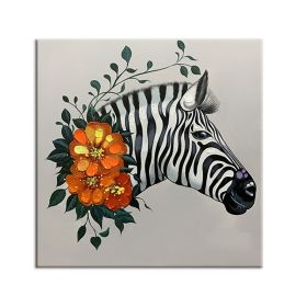 Cartoon Classical Zebra Wall Art Canvas Painting Restoring ancient ways Animal Posters Handmade Living Room Pictures Unframed (size: 60x60cm)