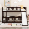 Bunk Bed with Slide; Twin Over Twin Low Bunk Bed with Fence and Ladder for Toddler Kids Teens
