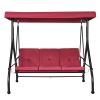 3-Seat Patio Swing Chair, Converting Canopy Swing, Outdoor Patio Porch with Adjustable Canopy, Removable Thick Cushion and Alloy Steel Frame