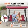 3-Seat Patio Swing Chair, Converting Canopy Swing, Outdoor Patio Porch with Adjustable Canopy, Removable Thick Cushion and Alloy Steel Frame